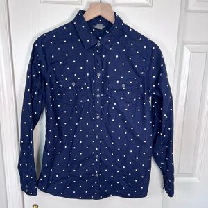 Eddie Bauer Casual Navy and White Polka Dot Button-Up Shirt